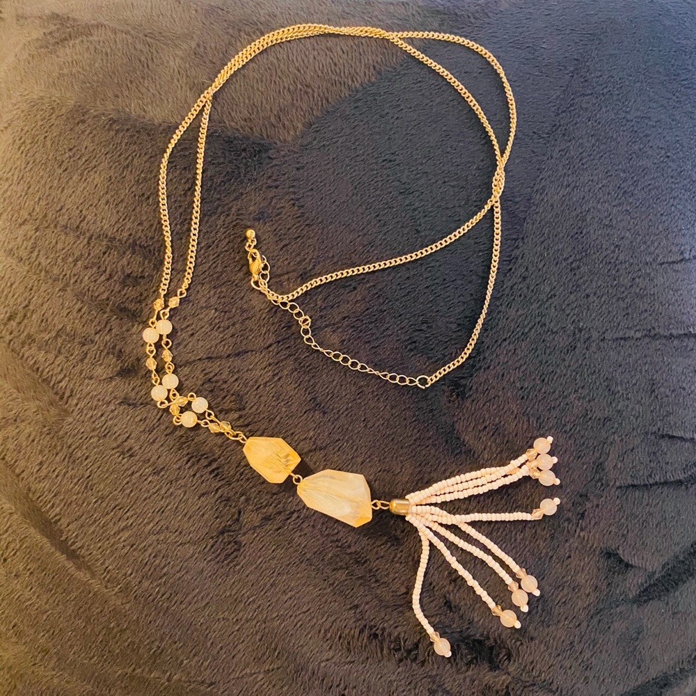 Rose Quartz Long Tasseled Necklace